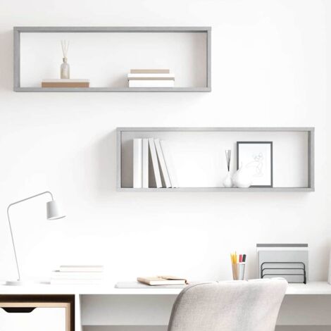 Lot de 2 Étagères cube murales,faciles à nettoyer  Meuble de Rangement Moderne Gris béton 80x15x26,5 cm Aggloméré -BV45142