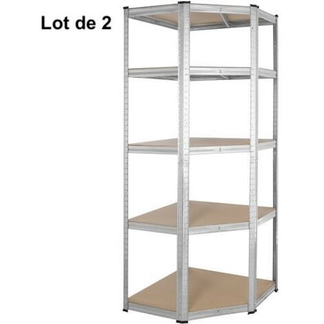 Lot de 2 Étagères d'angle à Charge Lourde Grise : 180 X 70 X 40 cm Robuste et Polyvalente, 875 kg