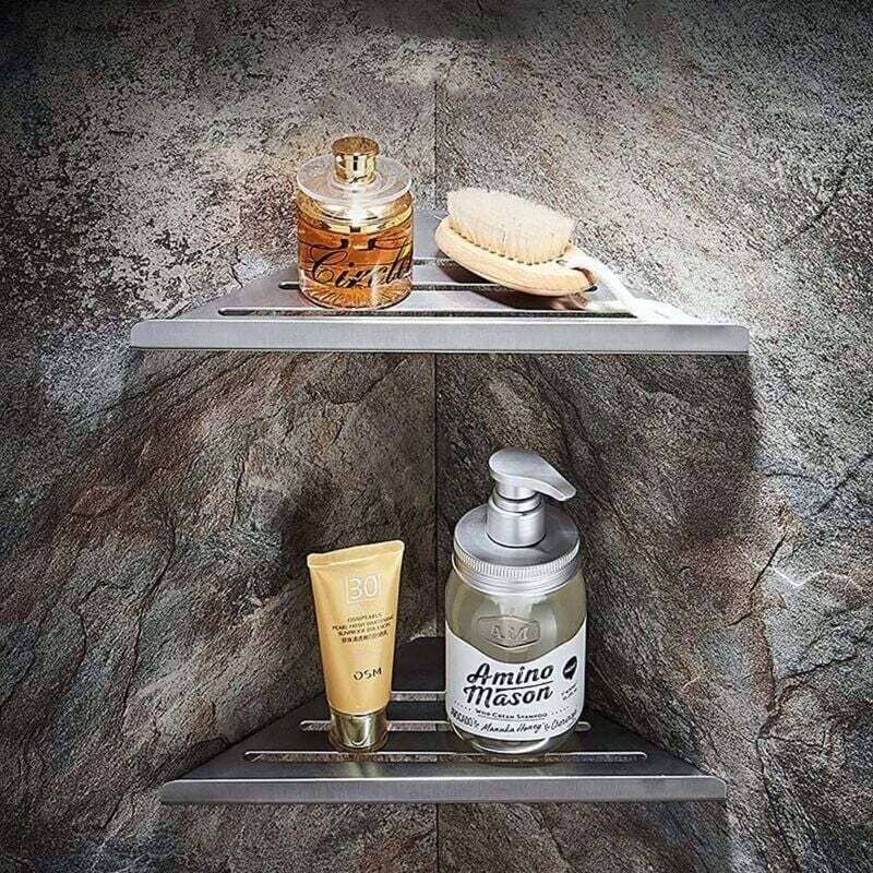 Lot de 2 étagères d'angle de salle de bain - Étagère d'angle sans perçage - Panier de douche - Organiseur de douche - En acier inoxydable - Fixation