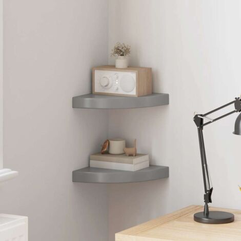Lot de 2 Étagères d'angle flottantes  Étagères Murales Flottantes de Rangement Gris brillant 25x25x3,8cm MDF BRZH249242
