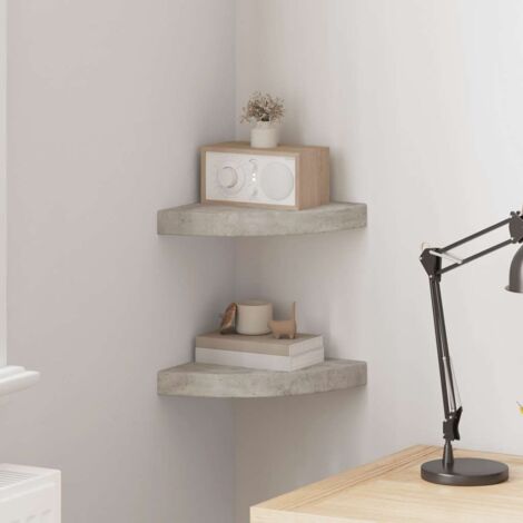 Lot de 2 Étagères d'angle murales Étagère de Rangement - Meuble de rangement Gris béton 25x25x3,8 cm MDF BV220136 - BonneVie