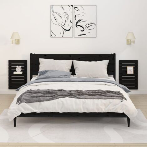 Lot de 2 Étagères de chevet murales  Table d'appoint  Table de nuit Noir Bois de pin massif CVW35304