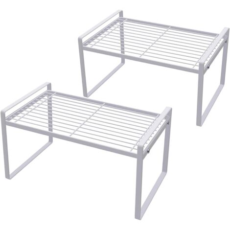 Lot de 2 étagères de cuisine pour armoires, étagères de rangement pour comptoir, rangement pour placard, salle de bain, chambre, bureau, gain de place, structure en acier empilable, antirouille et ant
