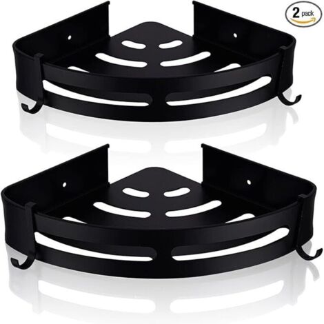 Lot de 2 étagères de douche d'angle murales , panier de rangement pour salle de bain , porte-shampoing triangulaire avec 4 crochets , noir mat
