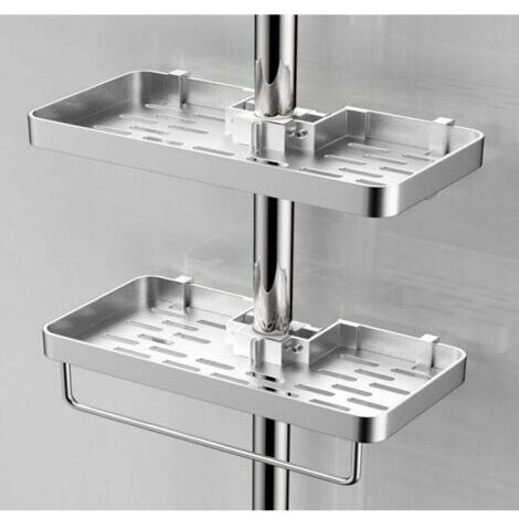 Lot de 2 Étagères de Douche Sans Perçage, Porte-Savon en Aluminium avec Plateau pour Gel Douche, Compatible avec les Tubes de 22-25mm