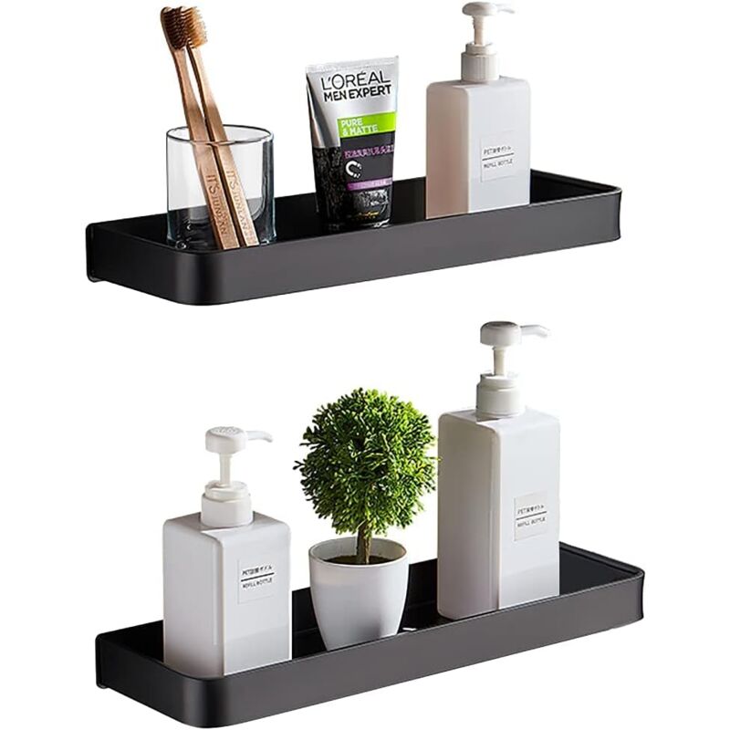 Lot de 2 étagères de douche sans perçage - Sans perçage - Étagère autocollante - Panier de douche - Étagère murale en aluminium ferreux - Pour salle