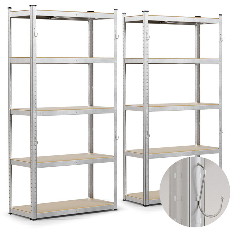 VOUNOT® Lot de 2 étagères métalliques avec crochets charge lourde 875kg - 5 tablettes réglables - rayonnage robuste 180x90x40cm