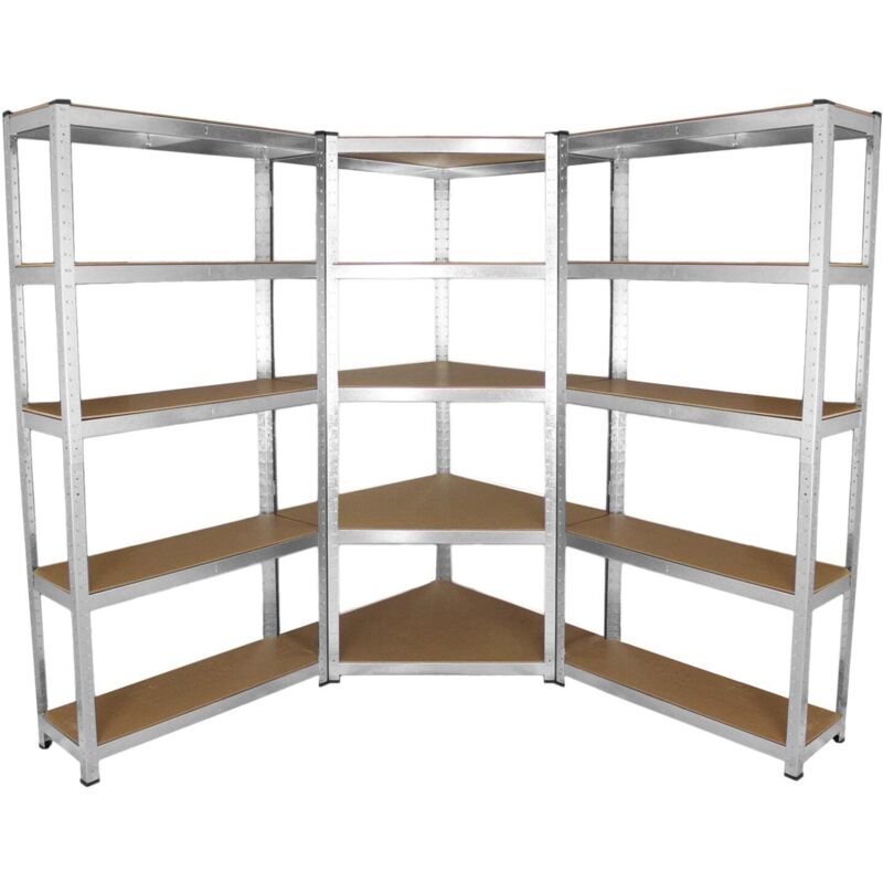 Monster Shop - Lot de 2 Etagères de Rangement de 90cm & 1 Etagère d'Angle Galwix, Ensemble de Rayonnages de Garage Fini Acier Galvanisé