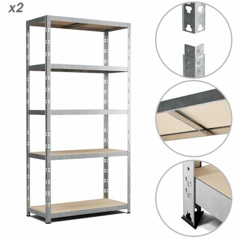 EUROSPEN Lot de 2 Etagères de rangement modulables et polyvalentes pour atelier, garage, cave... Charge Lourde max 875kg x2 - Gris
