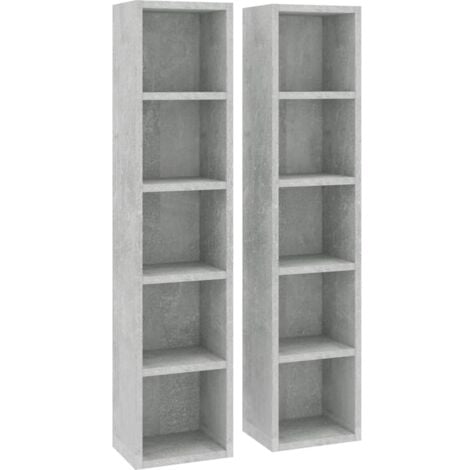 BONNEVIE Lot de 2 Étagères de Rangement pour CD/DVD, Armoire à CD Montage facile, Gris béton 21x16x93,5 cm Aggloméré OIB6355E