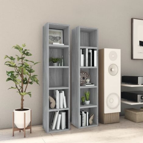 Lot de 2 Étagères de Rangement pour CD/DVD Bibliothèque - pour Bureau Salon Chambre Cuisine Sonoma gris 21x16x93,5 cm Bois d'ingénierie BV542844 - BonneVie