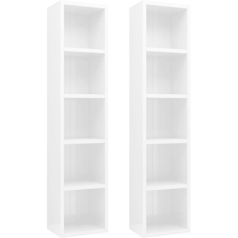 Lot de 2 Étagères de Rangement pour cd/dvd, Armoire à cd Montage facile, Blanc brillant 21x16x93,5 cm Aggloméré OIB9312E - Blanc