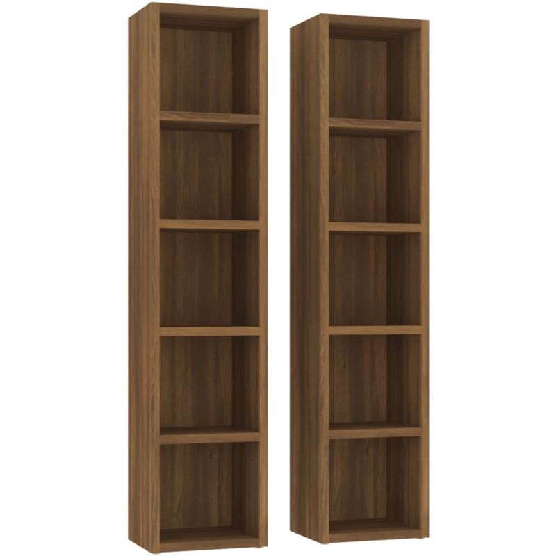 Lot de 2 Étagères de Rangement pour cd/dvd, Armoire à cd Montage facile, Chêne marron 21x16x93,5cm Bois d'ingénierie OIB6820E - Brun