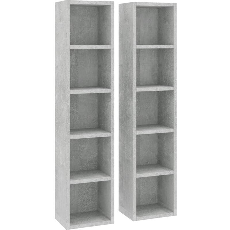 Lot de 2 Étagères de Rangement pour cd/dvd, Armoire à cd Montage facile, Gris béton 21x16x93,5 cm Aggloméré OIB6355E