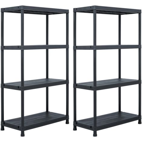 Lot de 2 Étagères de rangement  Rayonnage Meuble Étagère Meuble de rangement Noir 60x30x138 cm Plastique 19811