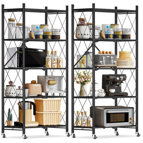 Lot de 2 Étagères de Rangement Spacieuses - 5 Niveaux -multifonctionnelles en Noir - 71x34x159cm