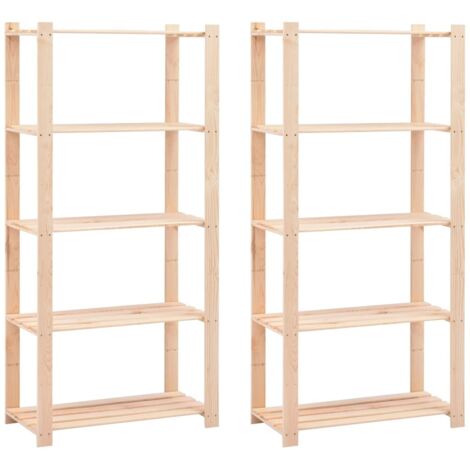 Lot de 2 Étagères de stockage 5 niveaux  Meuble de rangement Meuble Étagère 80x38x170 cm Pin 250 kg 43540