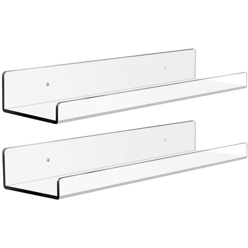 Lot de 2 étagères flottantes en Acrylique,Étagères flottantes Transparentes Invisibles de 38,1 cm-Rebord de Salle de Bain et Petit présentoir de