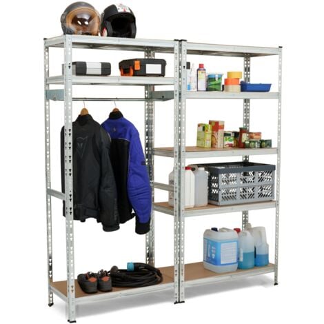Lot de 2 étagères modulables charges lourdes en métal 8 plateaux avec vestiaire H.180 cm