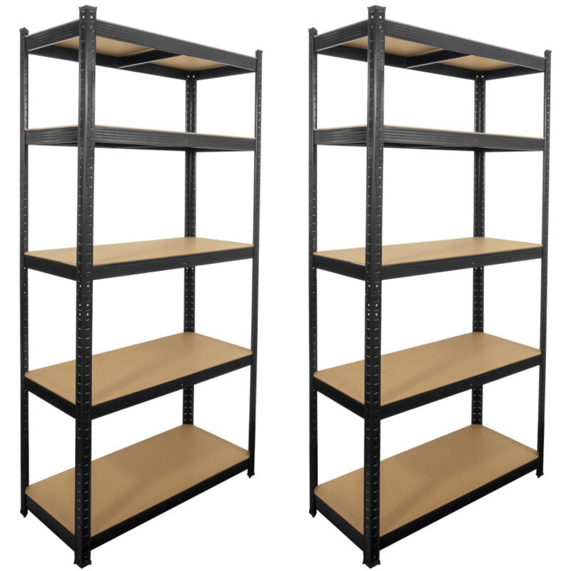 Lot de 2 étagères modulables charges lourdes noire - métal - 5 plateaux - 875 Kg - 180 x 90 x 40cm - rangement garage atelier