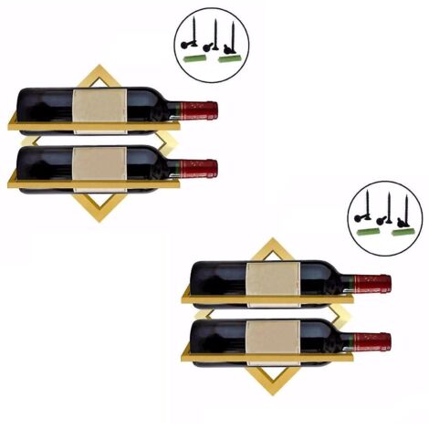 Lot de 2 étagères murales à vin en métal, 26,7 x 26,7 cm, pour la décoration de la maison, de la cuisine ou du bar - Doré