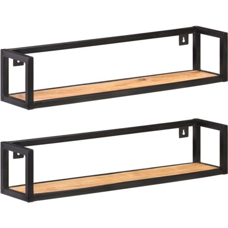 Lot de 2 Étagères murales  Armoire murale Meuble Étagère 80 cm Bois d'acacia massif 53335