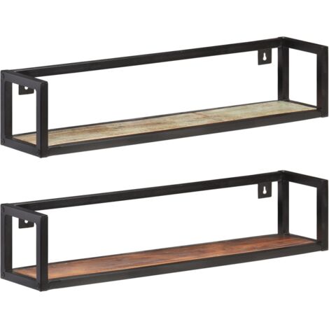 Lot de 2 Étagères murales  Armoire murale Meuble Étagère 80 cm Bois de récupération massif 10144