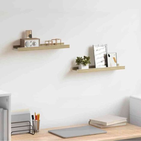 Lot de 2 Étagères murales  Armoire murale Meuble Étagère Blanc et chêne Sonoma 40x9x3 cm 99250