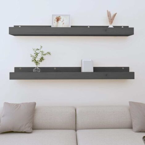 Lot de 2 Étagères murales  Armoire murale Meuble Étagère Gris 110x12x9 cm Bois de pin massif 57271