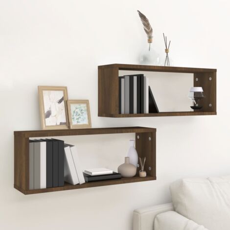 Lot de 2 Étagères murales cube  Armoire murale Meuble Étagère Chêne marron 60x15x23 cm Bois 12040