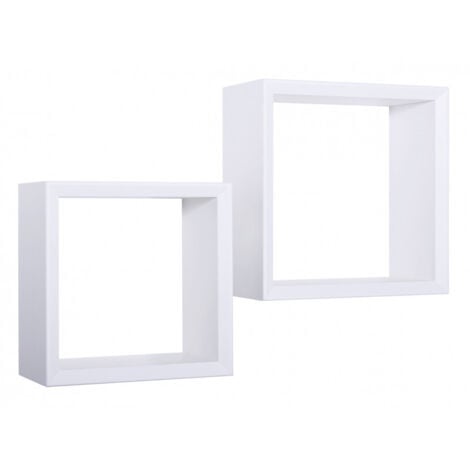 Lot de 2 étagères murales, cubes décoratifs, étagères cubiques, cubes de rangement, blancs, 35 x 35 cm x 15,5 cm et 30 x 30 cm x 15,5 cm - Ginevra