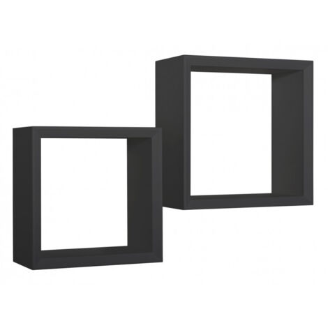 Lot de 2 étagères murales, cubes décoratifs, étagères cubiques, cubes de rangement, noir 35 x 35 cm x 15,5 cm et 30 x 30 cm x 15,5 cm - Ginevra