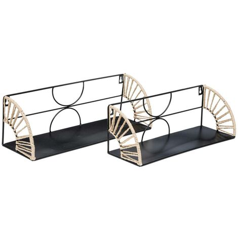 Lot de 2 Étagères murales en métal Noir avec déco L 37 et 42 cm - Atmosphera