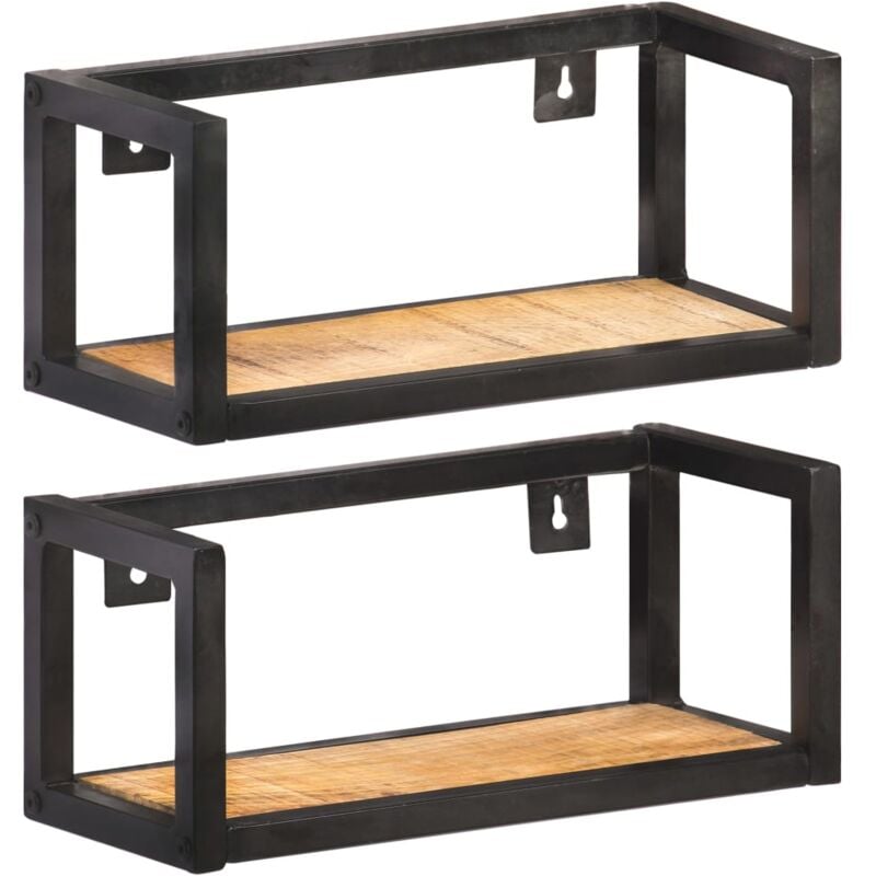 Bonnevie - Lot de 2 Étagères murales Étagère de Rangement - Meuble de rangement 40 cm Bois de manguier brut BV253504 Brun