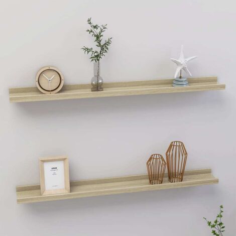 Lot de 2 Étagères murales Étagère de Rangement - Meuble de rangement Chêne Sonoma 80x9x3 cm BV123898 - BonneVie