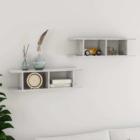 Lot de 2 Étagères murales Étagère de Rangement - Meuble de rangement Gris béton 78x18x20 cm Aggloméré BV506250 - BonneVie