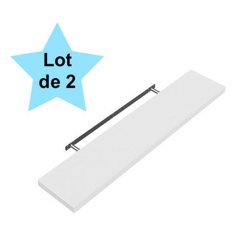 Lot de 2 Étagères murales flottantes 50 cm en MDF Blanc. Tablette à fixer au mur