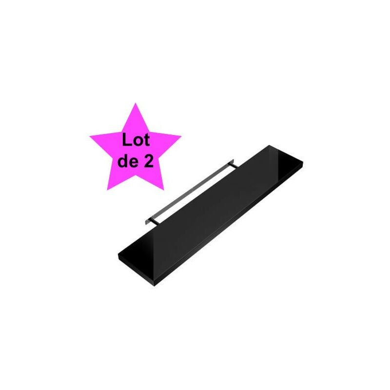 Le Poisson Qui Jardine - Lot de 2 Étagères murales flottantes 70 cm en mdf Noir Brillant. Tablette à fixer au mur - Noir Brillant
