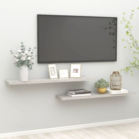 Lot de 2 Étagères murales flottantes pour Salon Bureau Chambre Gris béton 120x23,5x3,8cm MDF -BV61187