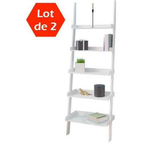 Lot de 2 Étagères murales Genre échelle - 5 tablettes - 180 cm Blanche
