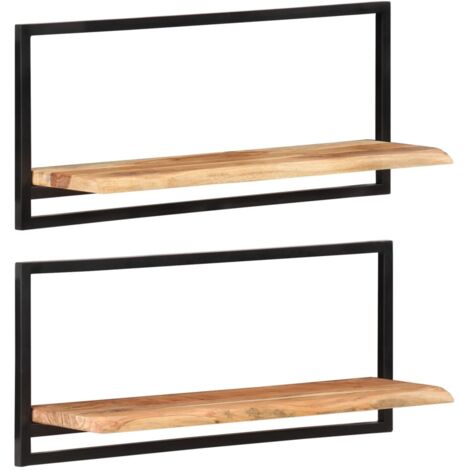 Lot de 2 Étagères murales pour Salon Bureau Chambre 80x25x35 cm Bois d'acacia et acier -BV58732