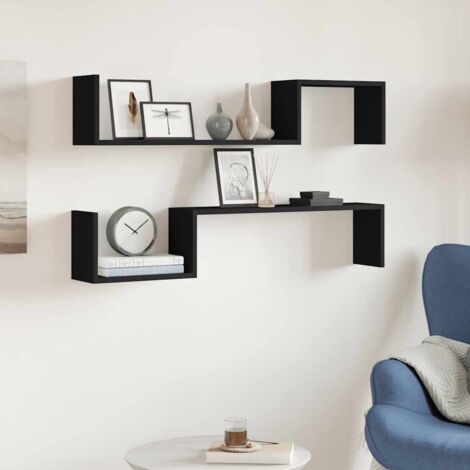 Lot de 2 Étagères murales pour Salon Bureau Chambre Noir 100x15x20 cm Aggloméré -BV35360