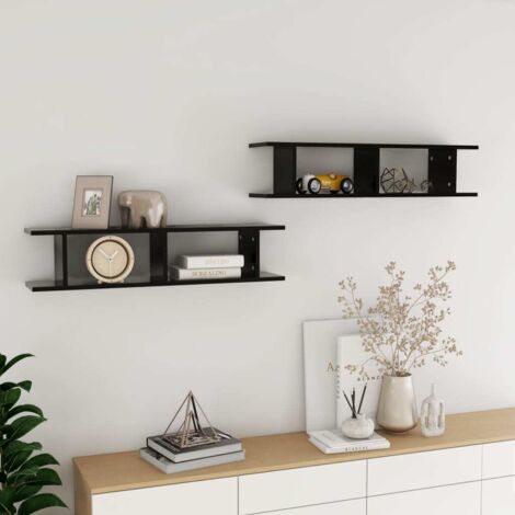 Lot de 2 Étagères murales pour Salon Bureau Chambre Noir 90x18x20 cm Aggloméré -BV92756