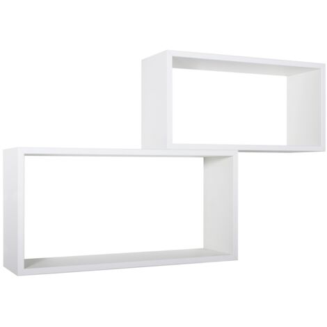 Lot de 2 étagères murales rectangulaires cube moderne Bislungo - Blanc