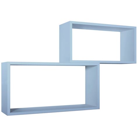 Lot de 2 étagères murales rectangulaires cube moderne Bislungo - Bleu