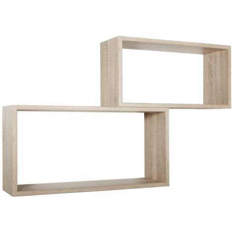 Lot de 2 étagères murales rectangulaires cube moderne Bislungo - bois neutre