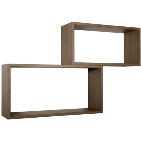 Lot de 2 étagères murales rectangulaires cube moderne Bislungo - Chêne