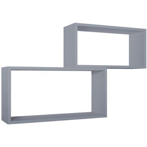 Lot de 2 étagères murales rectangulaires cube moderne Bislungo - Gris