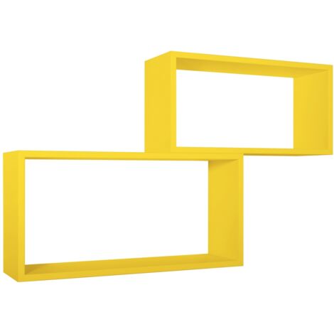 Lot de 2 étagères murales rectangulaires cube moderne Bislungo - Jaune