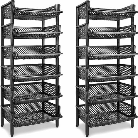 Lot de 2 Étagères Paniers 6 niveaux ARTECSIS - 120x50x40cm(HxlxP) - Noir, Charge max 10Kg/cagette - Etagère rangement Legumier - Noir